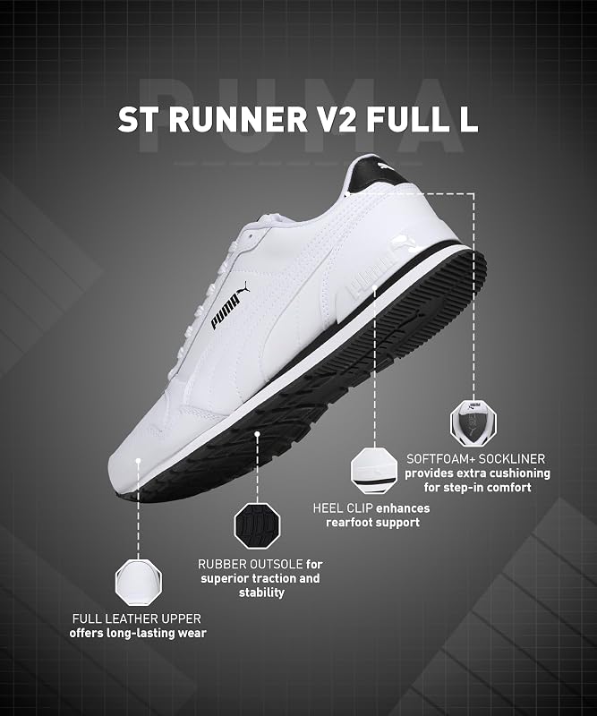Unisex ST Runner v2 Full L Sneakers, Puma White-Puma White, 46 EU — foto 6 de 7