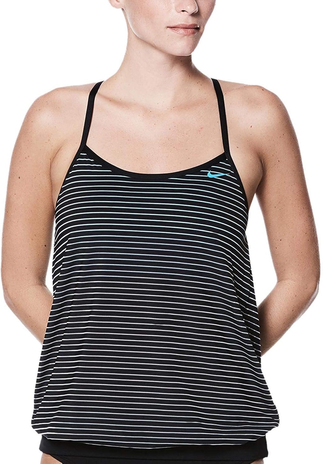 Nike Striped Layered Tankini Top Women's Swimsuit Black