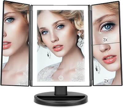 WEILY Lighted Vanity Mirror 1x 2x 3x Magnification Trifold 36 LED USB