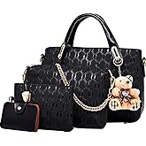 FiveloveTwo Women 4 Pcs Top Handle Satchel Hobo Handbag Set Large Tote +Purse +Shoulder Bag+Card Holder | 4 Pcs, Top Handle, Purse, Card Holder