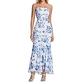 Auraxe Floral Bodycon Formal Wedding Guest Maxi Dresses for Women Summer Elegant Tube Backless Cocktail Party Long Dress