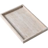 Natural Travertine Rectangular Decorative Tray 15"x10" &ndash; Stone Serving Tray | Non-slip bottom. Use on coffee bar, kitchen island, or vanity. Holds 2-3 cups. Each piece is unique.