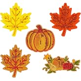 Fall Sequins Iron On Patches, Maple Leaf Pumpkin Embroidered Applique Patches, Sew On Autumn Harvest Decorative Patches for Clothing Jackets Jeans Backpacks Hats DIY Crafts Repair Decor