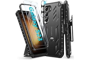 FNTCASE for Samsung Galaxy S23 Case : with Belt-Clip Holster & Kickstand Heavy Duty Rugged Shockproof Protective Phone Shell | Military Grade Protection Durable Cover for Galaxy S23 - Black