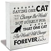 Saving One Cat Will Not Change the World Wood Box Sign Rustic Cat Wooden Box Sign Farmhouse Home Desk Shelf Decor, Cat Lover's Gift (5 X 5 Inch)