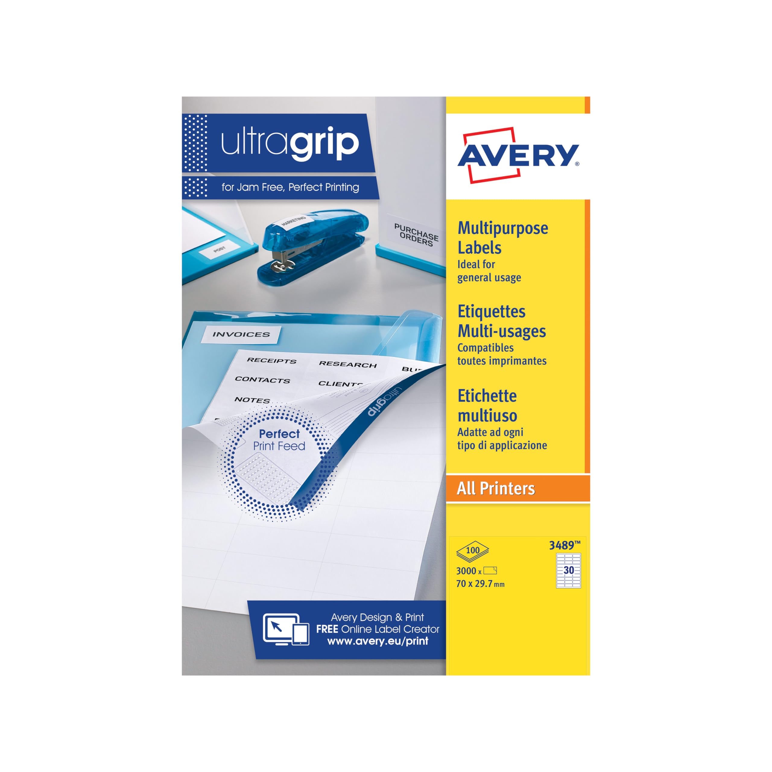 Avery Multi-Function Labels 3489 Blank a4, 30 Labels per Sheet, 100 Sheets