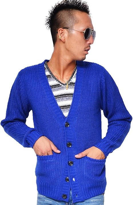 Amazon ジョーカーセレクト Joker Select カーディガン メンズ ニット ニットカーディガン セーター 赤 青 学生 Xl Rブルー 70 カーディガン 通販