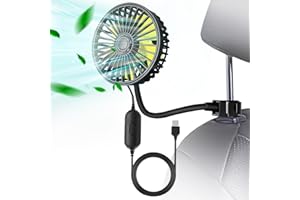 Ouffun Car Fan for Backseat, Electric Car Fans for Rear Seat Passenger with 3 Speeds, Portable 360 Degree Rotatable Vehicle Fan for Car Seat, USB Electric Car Seat Fan for Vehicles RV SUV Truck