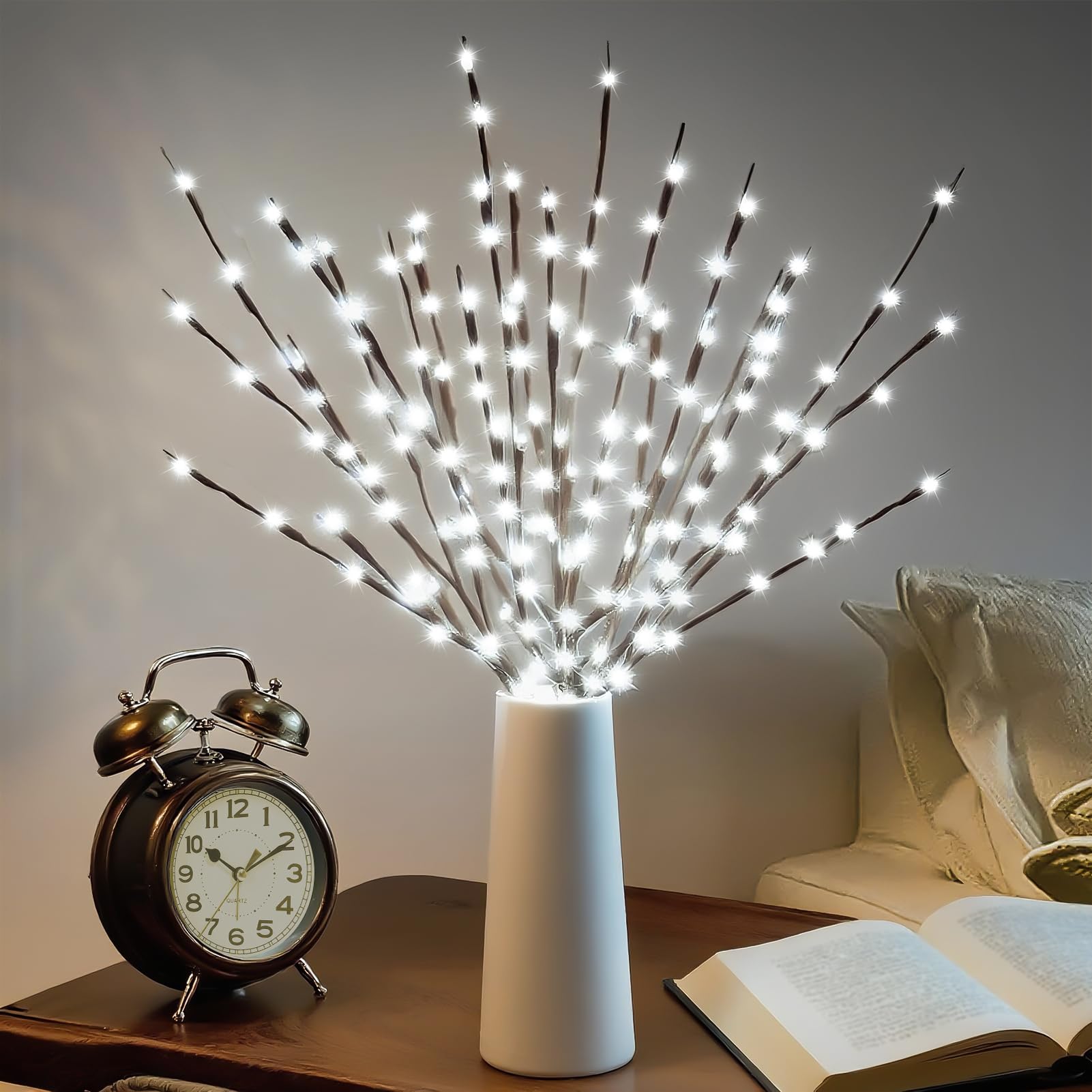 Photo 1 of DK177 4 Pack Led Branch Light Battery Operated Lighted Branch Vase Filler Willow Tree Artificial Little Twig Power Brown 30 Inch 20 LED for Home Romantic Decoration, White