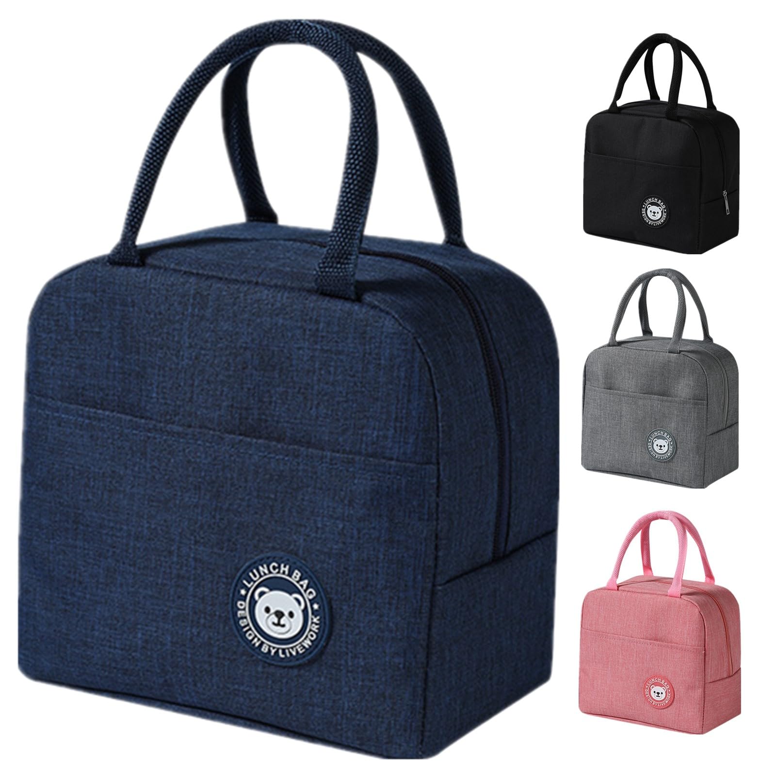 WUWYOUWL Lunch Bag,Cute Carton Insulated Lunch Box,Reusable Lunch Cooler Bags,Waterproof Lunchbag, Foldable Lunch Bag for Women, Men, Kids and Students Travel Picnic School (Navy Blue) — image 1