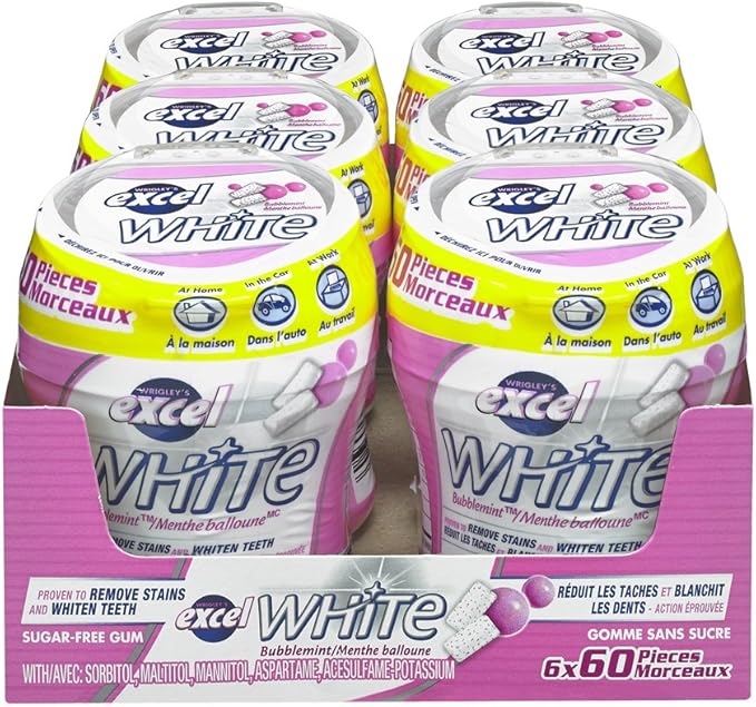 Excel White SugarFree Gum, Bubblemint, 60pc Bottle, 6 Count Amazon.ca