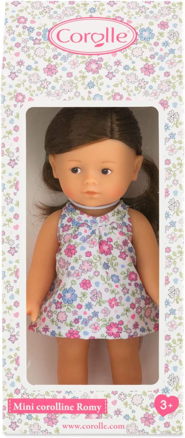 Corolle 9000240020 Romy Brunette Les Trendies Mini Corolline 20 cm, French Doll with Charm and Vanilla Fragrance, 20 cm
