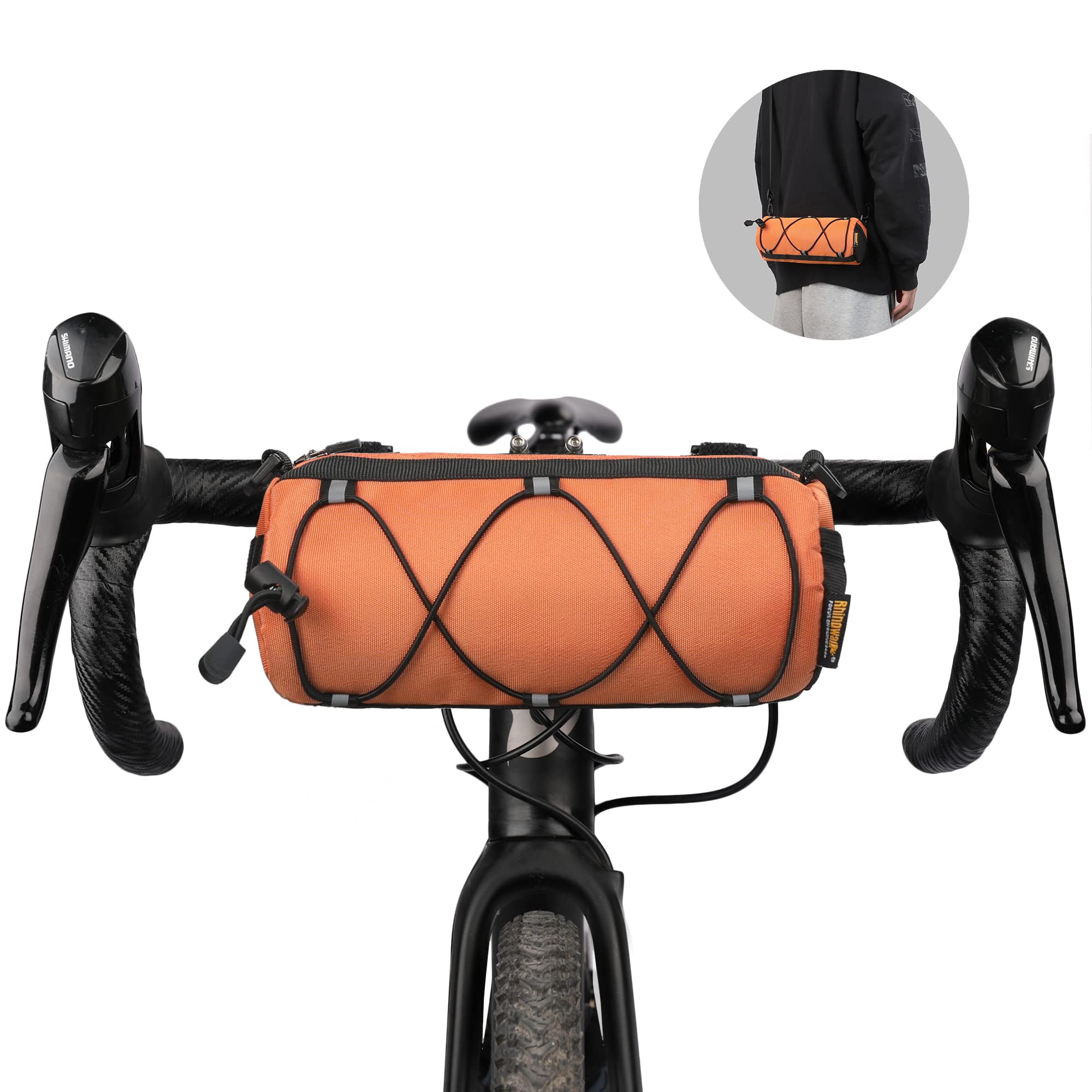 Rhinowalk Bike Handlebar Bag - Front Bag with Shoulder Strap for Road & Mountain Bikes (Orange)