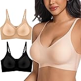 PRETTYWELL Comfortable Bras, Seamless Wire Free Everyday Bras for A to D Cups, V Neck Soft and Light Basic Bras for Women