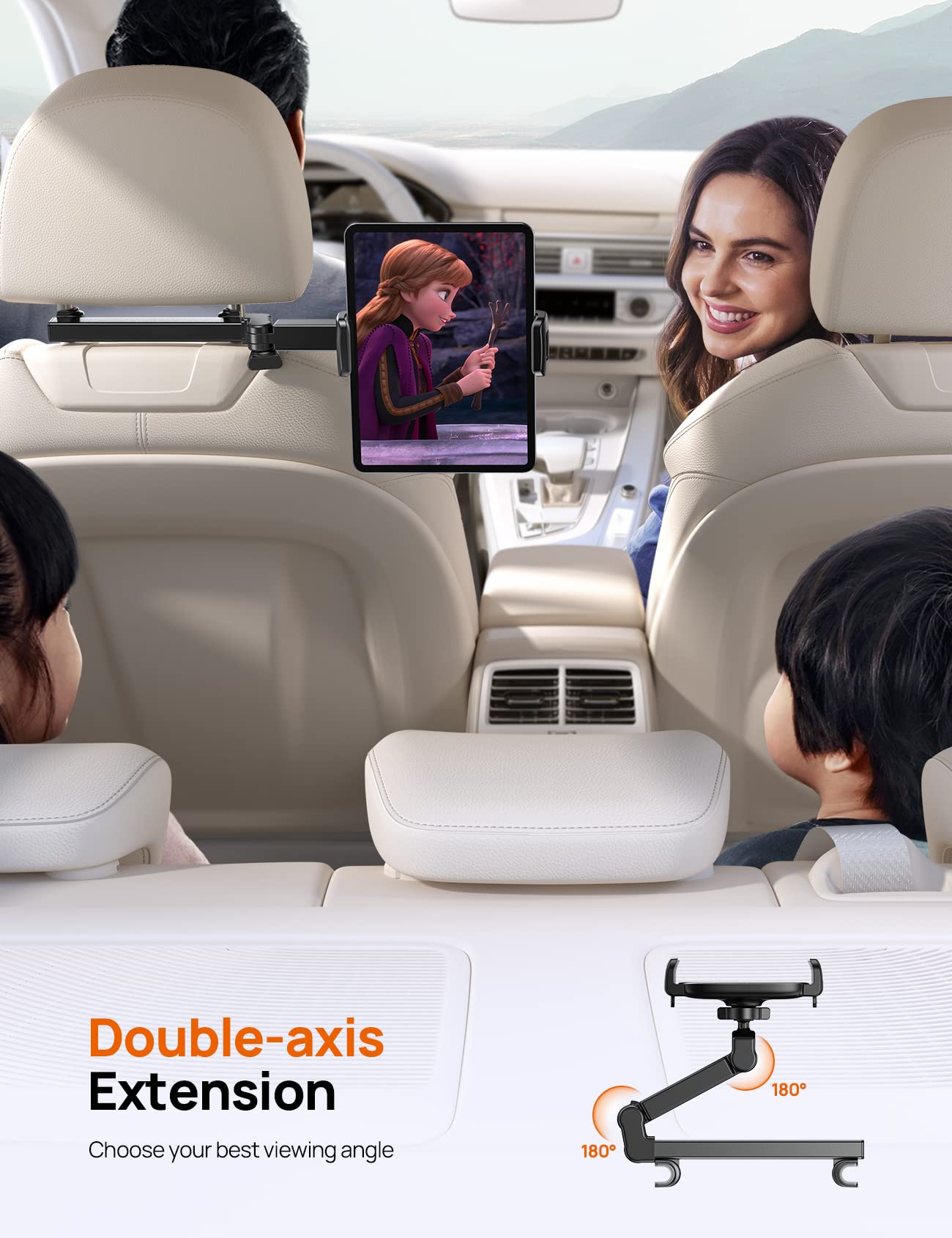 iPad Holder Car Headrest - [Stretchable Arm] 2025 Adjustable Tablet Mount for Car Backseat, Travel Road Trip Essentials for Kids, for iPad Pro, Air, Mini, Samsung Tab, 4.7-11” Device - Black