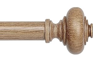 WOLISTSA Wood Curtain Rods for Windows 48 to 84 Inch, 1 Inch Adjustable Heavy Duty Decorative Window Treatment Rods, Vintage Farmhouse Wooden Drapery Pole with Boho Wood Grain Finials, Easy Install