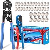 OURU PEX Crimping Tool Kit, Cinch &amp; Remove, 3/8" to 1",PEX Cutter &amp; Clamps | 2 IN 1 Ratchet Crimp Tool, Non-Slip Grip, Includes Stainless Steel Pex Clamps 1/2" 25PCS, 3/4" 10PCS, Plumbing Applications