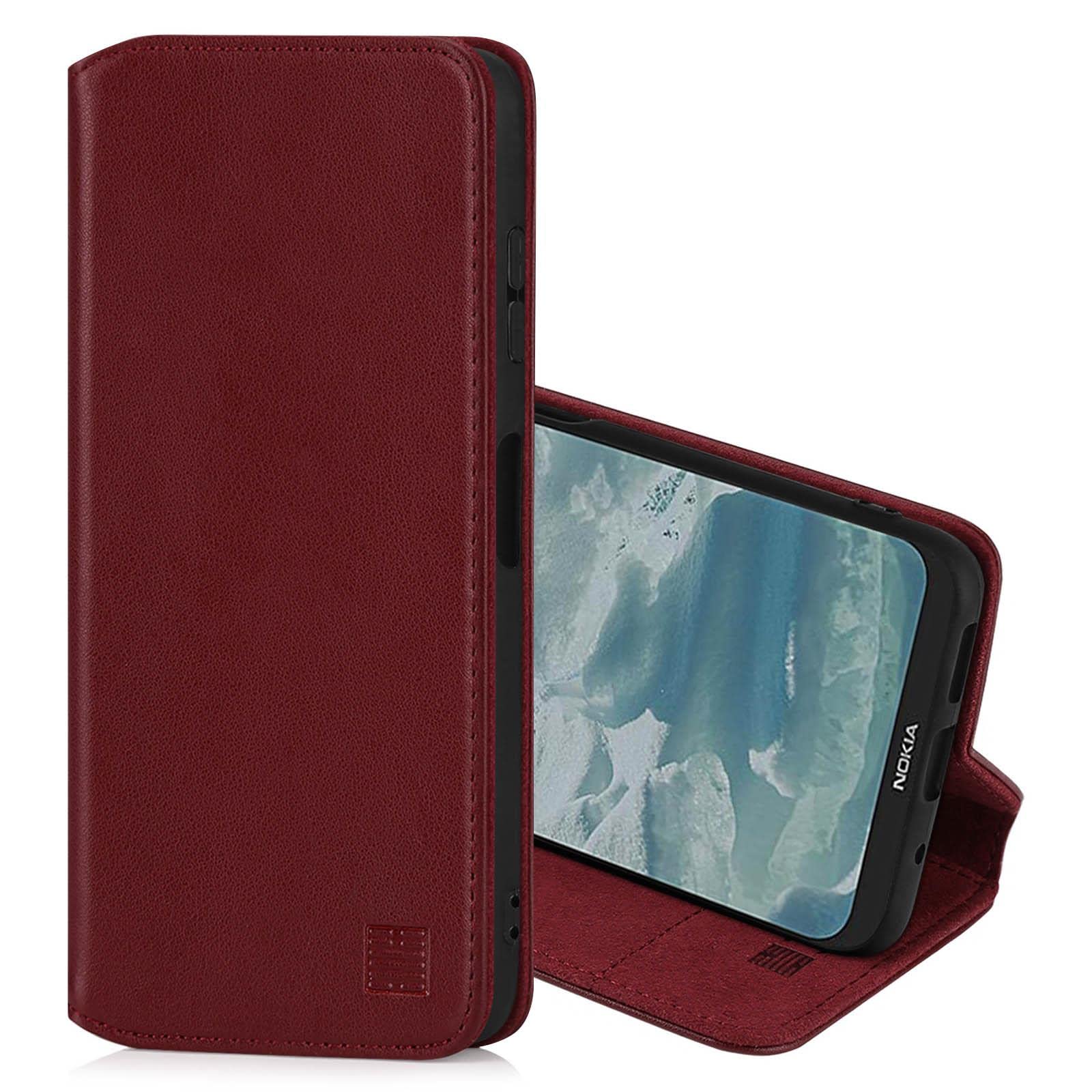 32nd Classic Series 2.0 - Real Leather Book Wallet Flip Case Cover For Nokia G10 & G20, Real Leather Design With Card Slot, Magnetic Closure and Built In Stand - Burgundy
