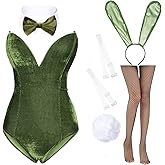 Anime Womens Bunny Girl Costume One Piece Bodysuit Halloween Cosplay Catsuit Bunny Headband Stockings Set