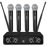 Pro Wireless Microphone System, 4-Channel UHF Wireless Mic, Cordless Mic with 4 Handheld Dynamic Microphones, 260ft Range, Microphone for Singing,Church,Karaoke,Party (410U-4 Handheld)
