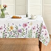 Horaldaily Spring Tablecloth 60×84 Inch, Wildflowers Floral Butterfly Washable Table Cover for Party Picnic Dinner Decor