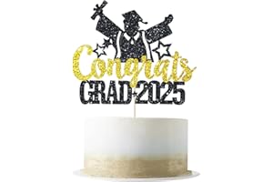 VETWO Congrats Grad 2025 Graduation Cake Topper Gold Glitter Class of 2025 Cake Topper for 2025 Senior High School/College/University Happy 2025 Graduation Party Cake Supplies Decorations