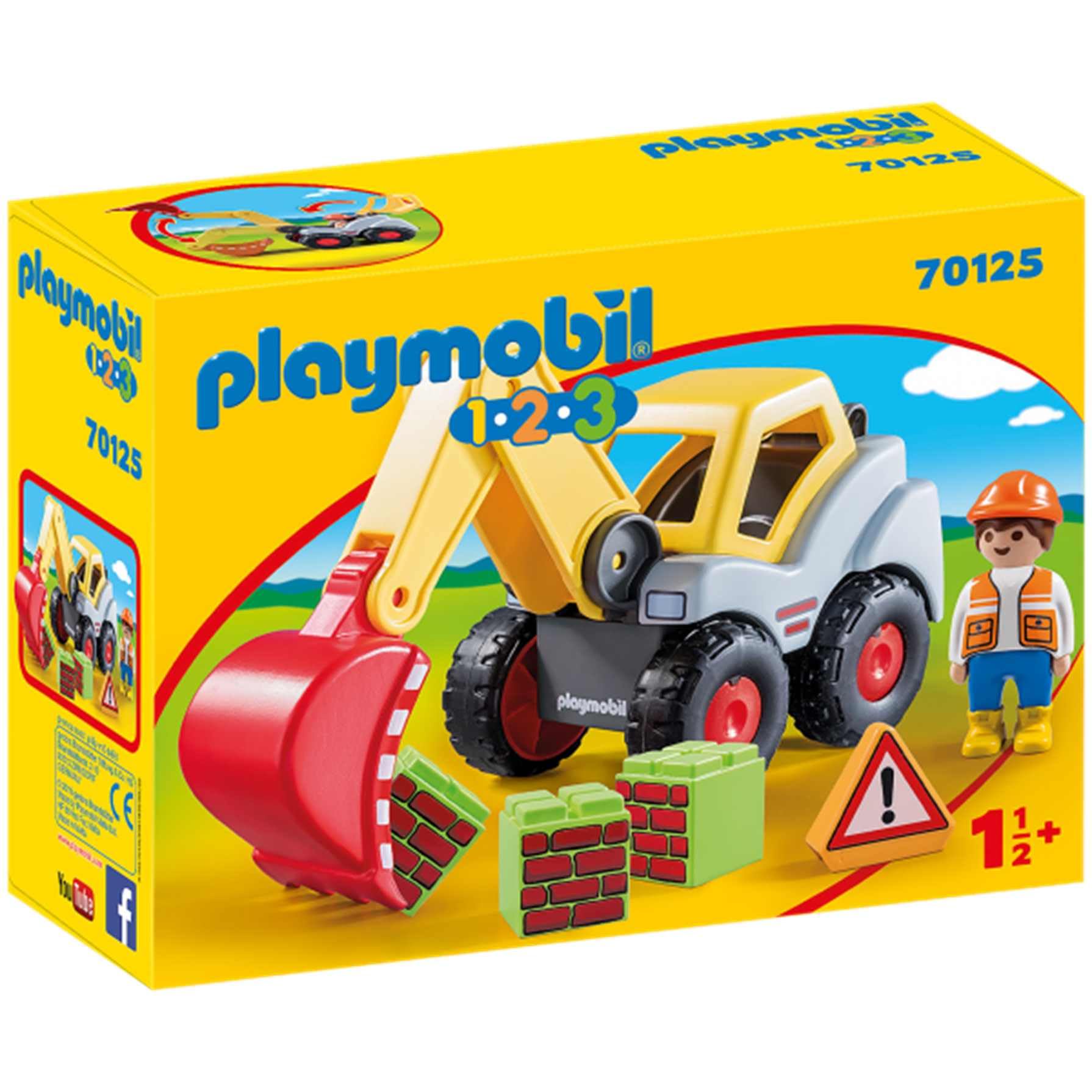 PLAYMOBIL 70125 1.2.3 Shovel Excavator, educational toy, fun imaginative role-play, playset suitable for children ages 1.5+