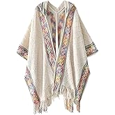 Bsubseach Knit Shawl Wraps for Women Soft Fringe Poncho Sweater Cape with Hooded for Fall Winter