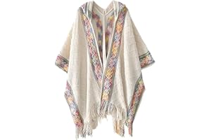 Bsubseach Knit Shawl Wraps for Women Soft Fringe Poncho Sweater Cape with Hooded for Fall Winter
