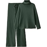 LILLUSORY Women's 2 Piece Outfits Turtleneck Sweaters Lounge Set and Wide Leg Pants Cozy Knit Sweatsuit Sets