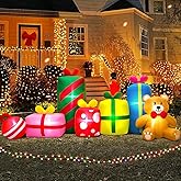 KOOY 10FT Giant Christmas Inflatables Outdoor Decorations Gift Boxes and Bear,Blow up Yard Decorations with LED Light for Xmas New Year Decor Inflatable for Holiday Party Garden Lawn Winter Décor