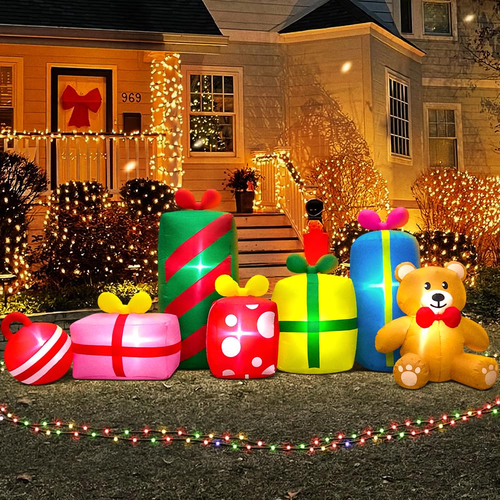 Photo 1 of KOOY 10FT Giant Christmas Inflatables Outdoor Decorations Gift Boxes And Bear,Blow up Yard Decorations With LED Light For Xmas Outdoor Decorations Inflatable For Holiday Party Garden Lawn Winter Décor