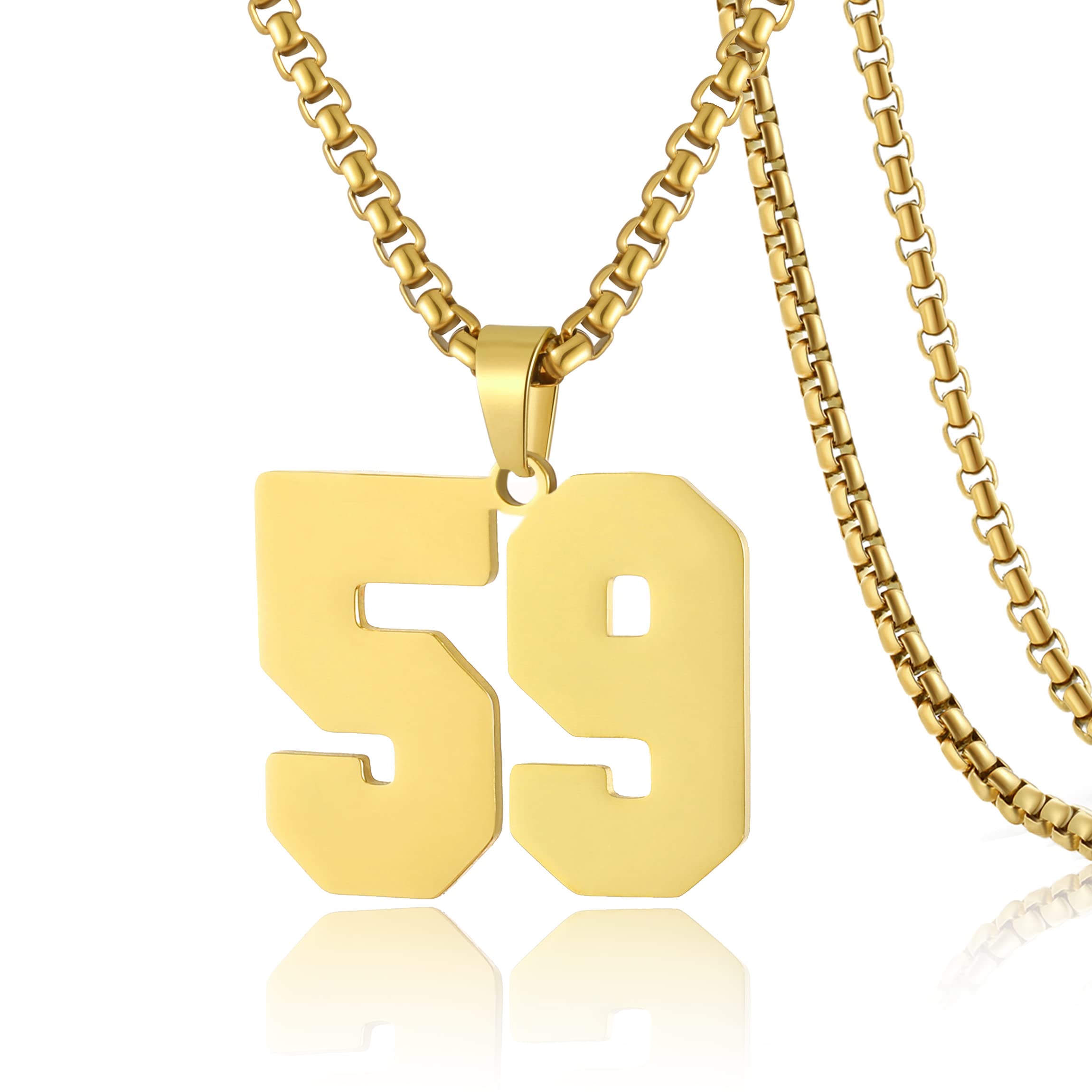 Photo 1 of SKQIR Number Necklace for Men Baseball Gold Baseball Jersey Number Pendant for Athletes Number Chain for Boys Sport Stainless Steel?Number?59