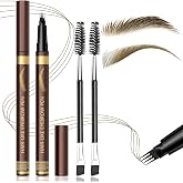 2PCS Microblading Four-Tip Eyebrow Pen with 2 Brushes (Taupe) | Waterproof Eyebrow Pencils for Women, 0.1MM Micro-Fork 4 Tip, Ultra-Precise Eye Brow Pencil for Natural Full Hair-Like Brows
