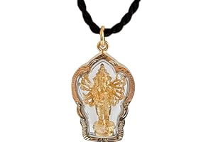Artschatz Vira Ganapati Ganesh - Sixteen-Armed -Golden Amulet Hindu Pendant