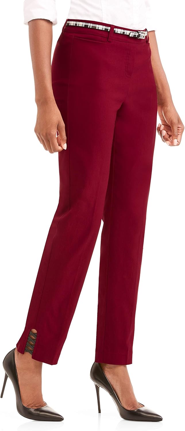Retrology NYC Women's Ankle Length Pants with Criss Cross Hem Detail (L, Bordeaux) Amazon.ca