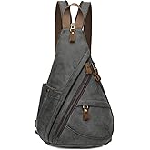 KL928 PU Leather Sling Bag - Small Crossbody Backpack Shoulder Casual Daypack Rucksack for Men Women