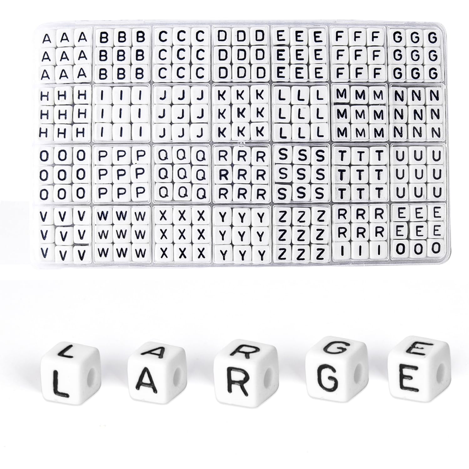 Photo 1 of 10x10mm Large Square Letter Beads, White Big Alphabet Beads for Keychains, Jumbo Letter Charms for Bag Charm, Lanyards, Holiday Garlands, Big Bead for Home Decor Craft (White-Black)