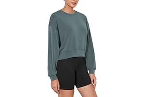 ODODOS Modal Soft Long Sleeve Cropped Sweatshirts for Women Oversized Crew Neck Pullover Crop Top
