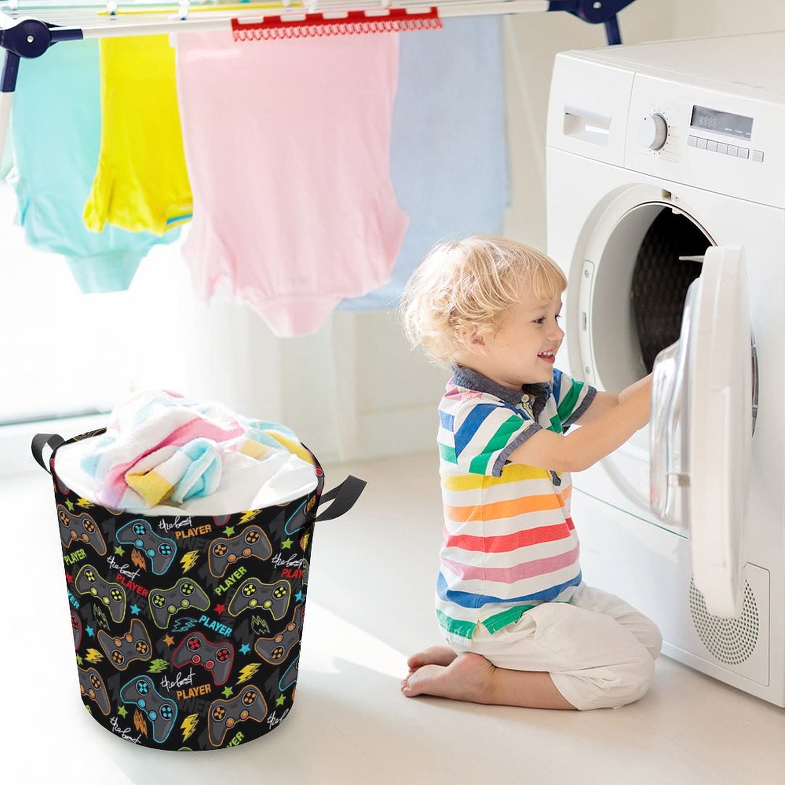 Game Gaming Laundry Basket Boys Hamper Kids Laundry Basket Baby Laundry Hamper Dirty Clothes Organizer Boys Toy Storage Bin Nursery Hamper for Bedroom Bathroom Gamer Room Decor