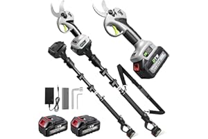 FAILENFEIVP Electric Pruning Shears with Pole 1.4-2.0 Cutting Diameter & 2-IN-1 Electric Pole Pruner,2PCS 21V 3.0Ah Batteries,Brushiless Motor,4 Modes Adjustable Branches Cutter for Flower, Tree Trimming(Gray)
