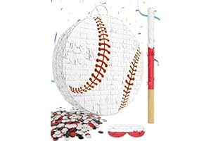 LAKINGO Baseball Piñata for Boys – Includes Wooden Bat, Blindfold, and Confetti – 13"x13"x3" – Perfect for Sports-Themed Party Decorations and Birthday Party Fun