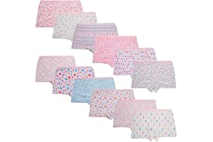 Bhyzdi Kids Soft Comfort Cotton Underwear Little Girls Assorted Boyshort Panties (Pack of 12)