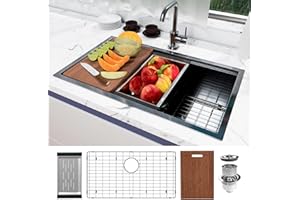 Davivy 32 Inch Kitchen Sink, 32x19 Inch Single Bowl Undermount Sink with Single Track, 16 Gauge Stainless Steel Workstation S