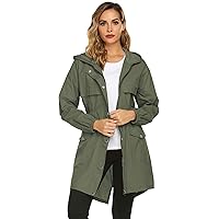 Womens Rain Coat Lightweight Hooded Long Raincoat Outdoor Breathable Rain Jackets