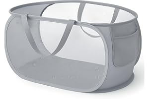 Mesh Collapsible Laundry Basket with Pockets and Reinforced Carry Handles, Foldable Dirty Clothes Pop up Laundry Hamper for D