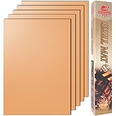 LOOCH Copper Grill Mat Set of 5 - Non-Stick BBQ Outdoor Grill & Baking Mats - Reusable and Easy to Clean - Works on Gas, Charcoal, Electric Grill and More - 15.75 x 13 Inch
