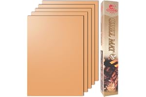 LOOCH Copper Grill Mat Set of 5 - Non-Stick BBQ Outdoor Grill & Baking Mats - Reusable and Easy to Clean - Works on Gas, Charcoal, Electric Grill and More - 15.75 x 13 Inch
