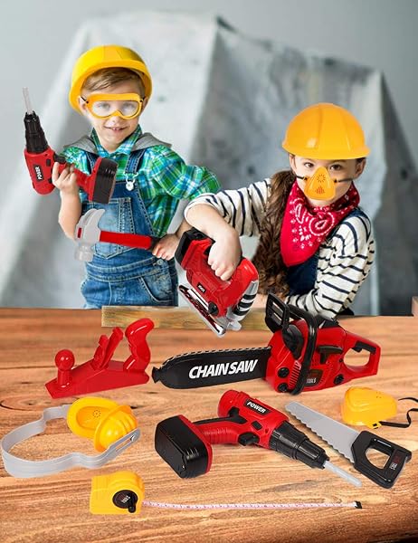 KIDS TOOL SET WITH ELECTRIC TOY DRILL HALLOWEEN CHAINSAW JIGSAW TOY TOOLS, REALISTIC KIDS POWER CONSTRUCTION PRETEND PLAY TOOLS SET TOY STEM PLAYSET TODDLER TOYS KIT FOR TODDLER BOY GIRL
