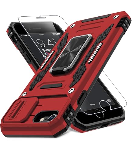 Hitaoyou IPhone SE 2022/2020 Hülle Mit Kamera-Abdeckung & Magnetischem Standring – Stoßfest, Schlank